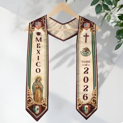 Mexico Graduation Stole 2026 Our Lady of Guadalupe Cross Catholic Classic Design