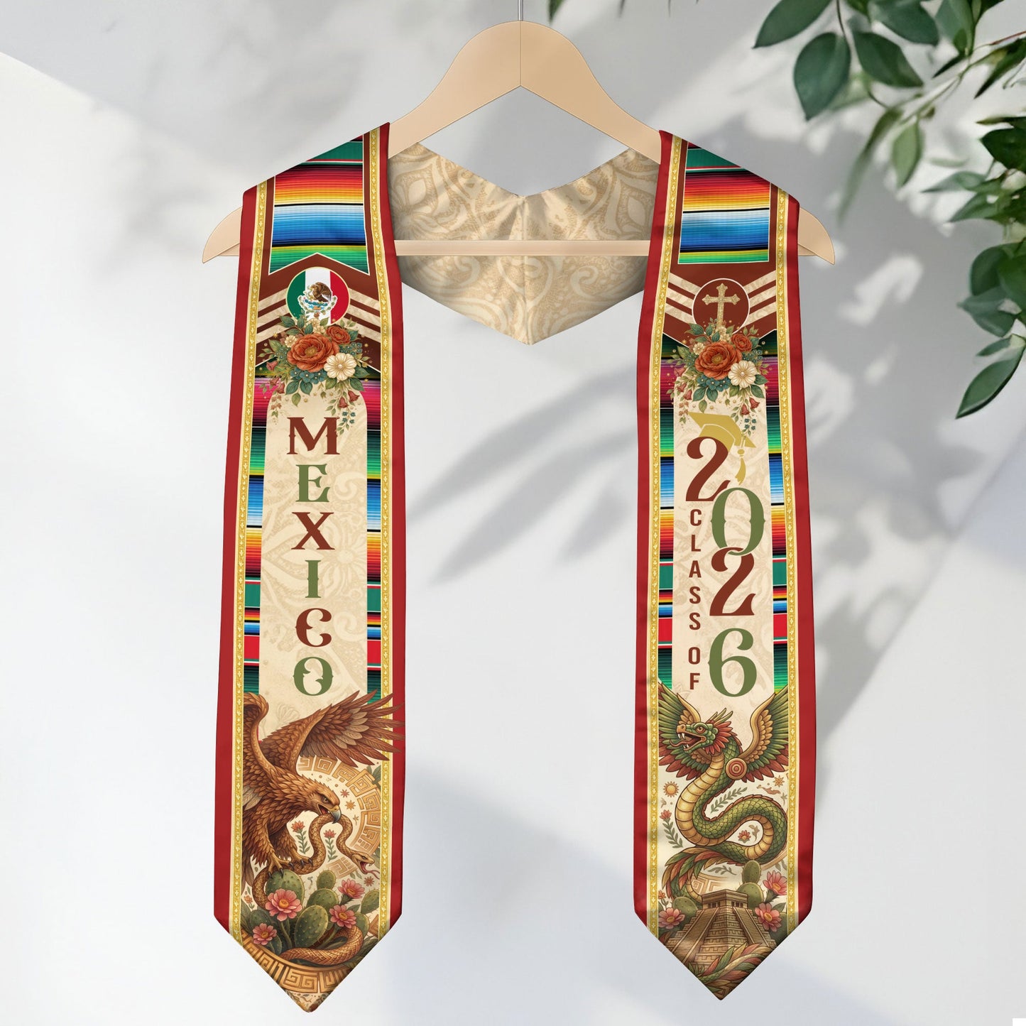 Mexico Graduation Stole 2026 Eagle Serpent Aztec Pyramid Serape Cultural Heritage Design