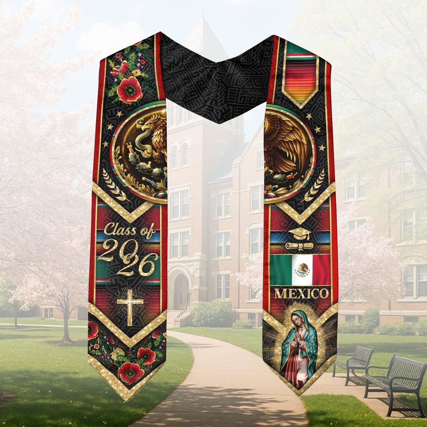 Mexico Graduation Stole 2026 - Our Lady of Guadalupe & Aztec Eagle Heritage Sash