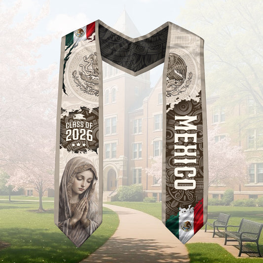 Mexico Graduation Stole Class of 2026 Virgin Mary Guadalupe Heritage Sash Gift