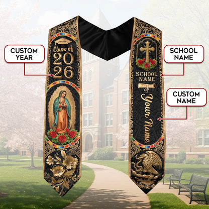 Custom Mexican Graduation Stole 2026 - Our Lady of Guadalupe & Eagle Heritage Sash