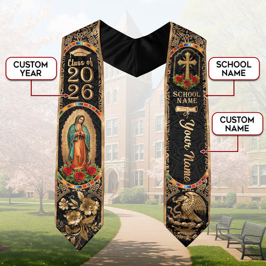 Custom Mexican Graduation Stole 2026 - Our Lady of Guadalupe & Eagle Heritage Sash