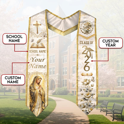 Custom Mexico Graduation Stole - Class of 2026 Mexican Heritage Stole Gold Cross