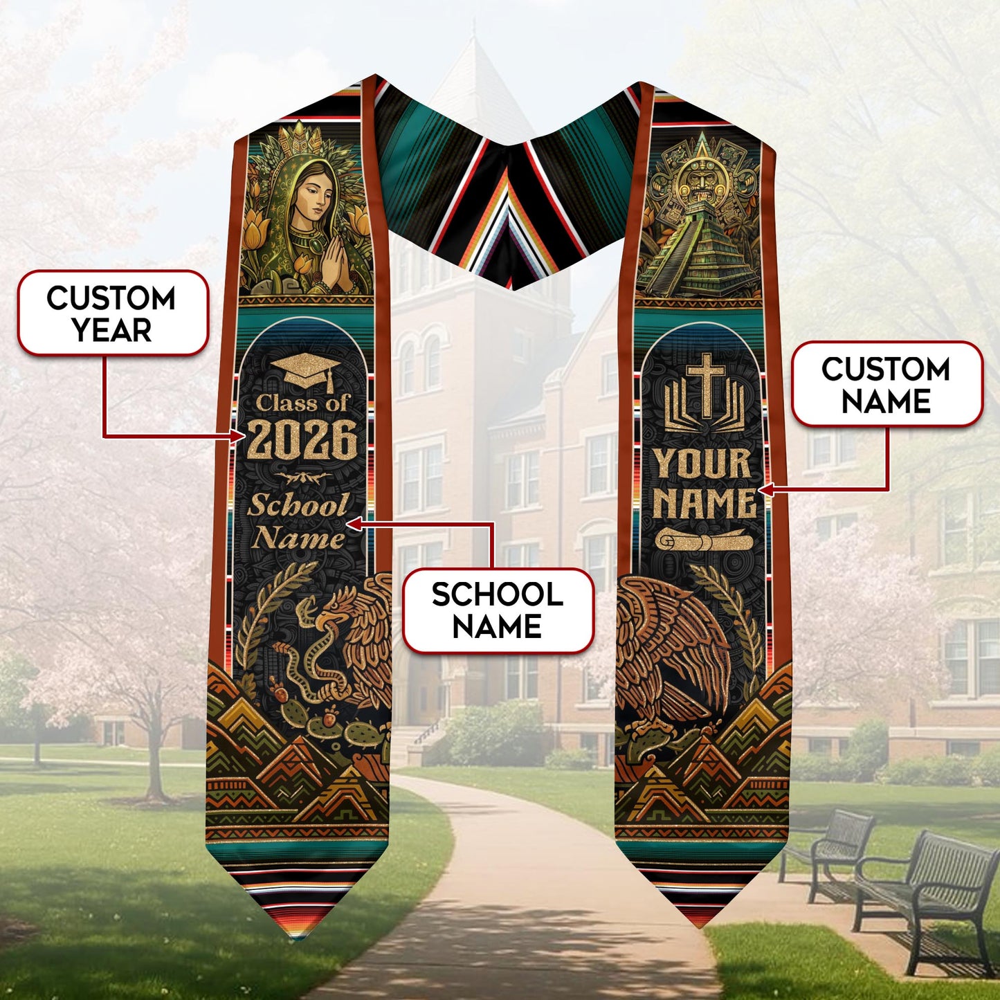 Custom Mexican Graduation Stole 2026 – Virgin Mary Catholic Heritage Sash