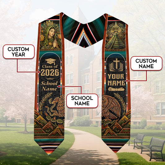 Custom Mexican Graduation Stole 2026 – Virgin Mary Catholic Heritage Sash
