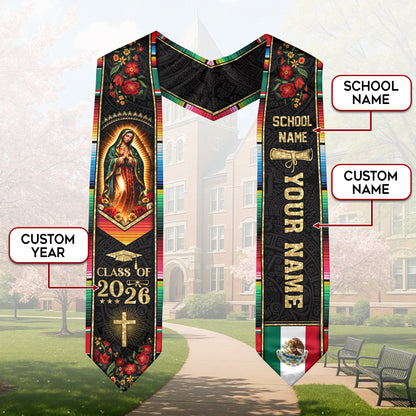 Custom Name School Mexico Graduation Stole 2026 - Mexican Pride Serape Cross Sash