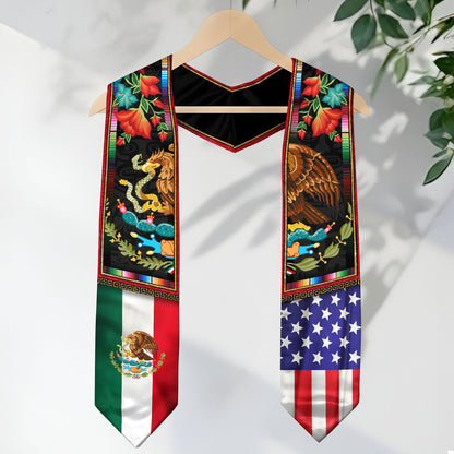 Mexican American Graduation Stole - Eagle Serpent Flag Sash Cultural Pride