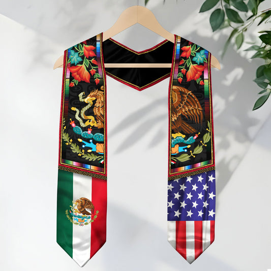 Mexican American Graduation Stole - Eagle Serpent Flag Sash Cultural Pride