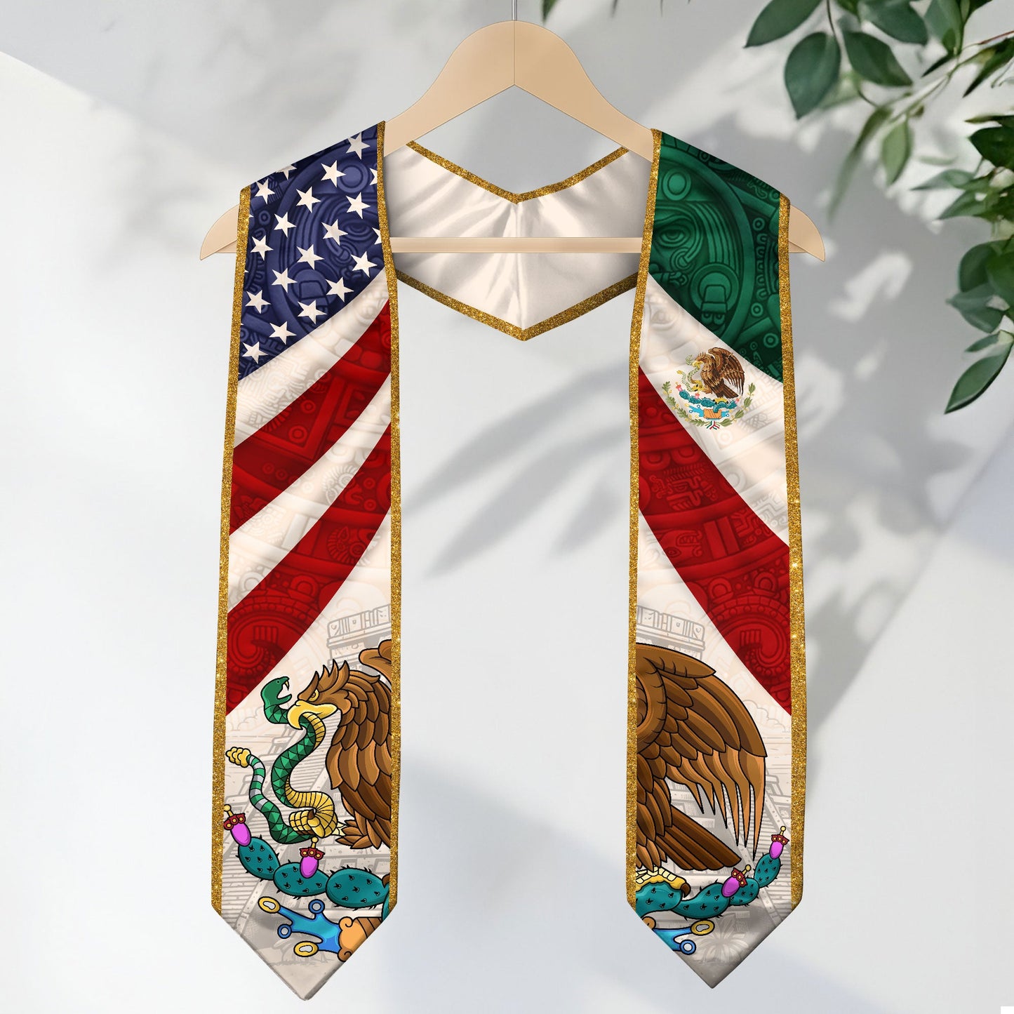 Mexican American Graduation Stole - Mexico USA Flag Sash Aztec Eagle Heritage