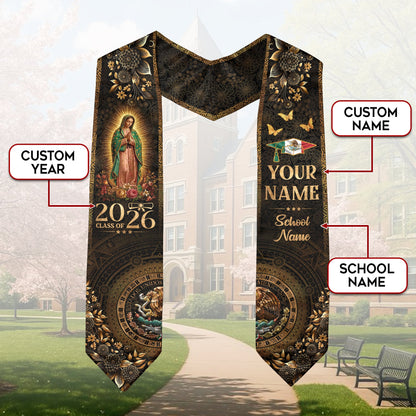 Mexico Graduation Stole 2026 Virgen De Guadalupe Personalized Grad Sash
