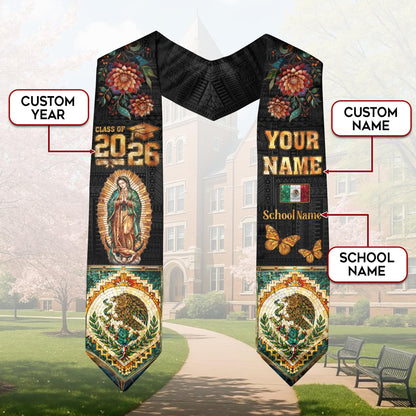 Mexico Grad Stole Custom Name 2026 Virgen De Guadalupe Mexican Senior Sash
