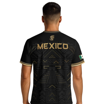Mexico Heritage Orgullo Mexicano Black Gold Aztec Quetzalcoatl Pyramid Soccer Jersey