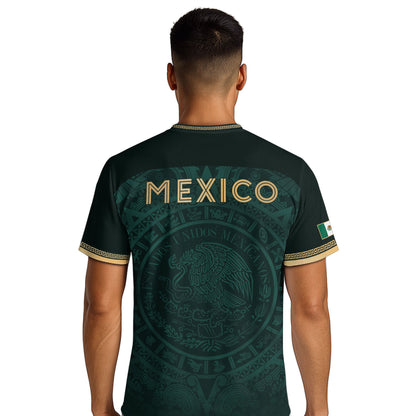 Mexico Heritage Orgullo Mexicano Green Gold Eagle Aztec Calendar Soccer Jersey