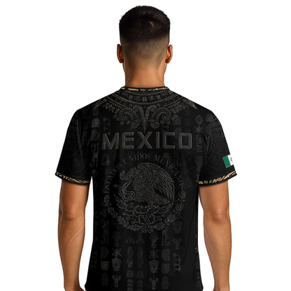 Mexico Heritage Orgullo Mexicano Black Bronze Ancient Mask Aztec Calendar Soccer Jersey