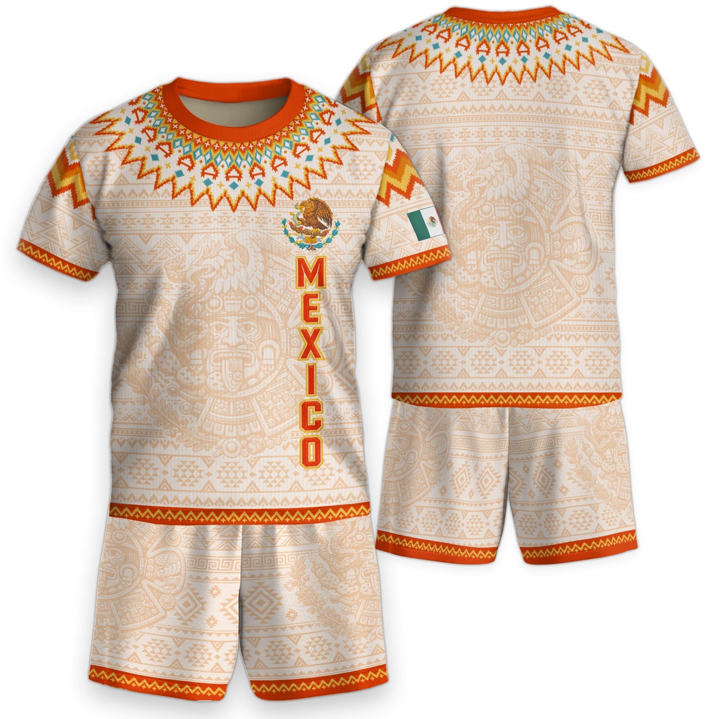 Beige Mexico Soccer Jersey Kids Set Aztec Calendar Mexican Youth Football Shirt Shorts