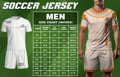 Mexico Cream Orange Heritage Soccer Jersey, Aztec Pattern Mexican Roots Design Jersey For Men