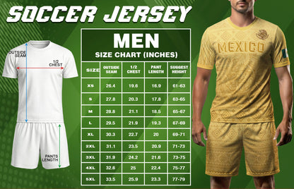 Mexico Heritage Soccer Jersey, Yellow Gold Aztec Calendar Design Sports Jersey for Men