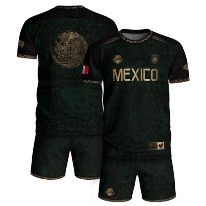 Mexico Heritage Dark Green Gold Vintage Athletic Aztec Calendar Soccer Jersey