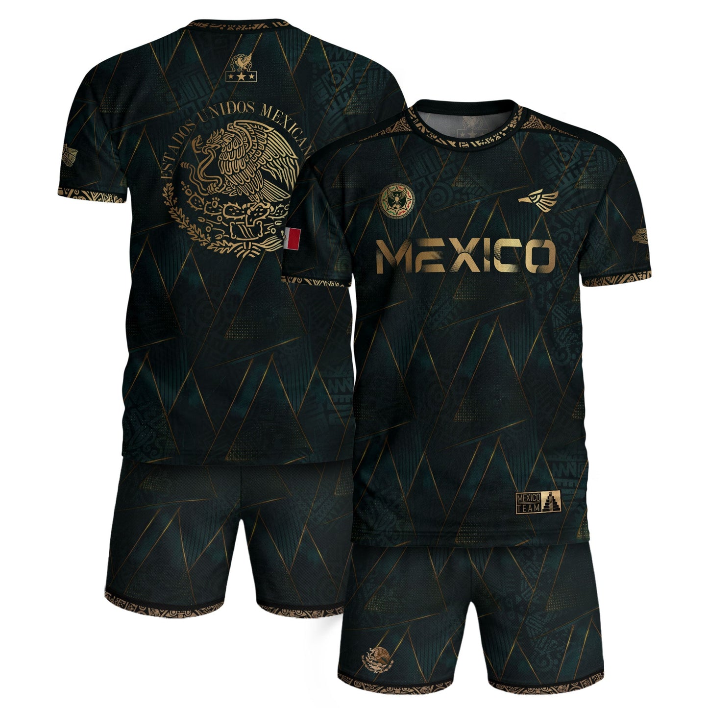 Mexico Heritage Dark Green Gold Vintage Tribal Aztec National Soccer Jersey