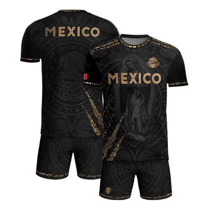 Mexico Heritage Orgullo Mexicano Black Gold Virgin Mary Guadalupe Catholic Soccer Jersey