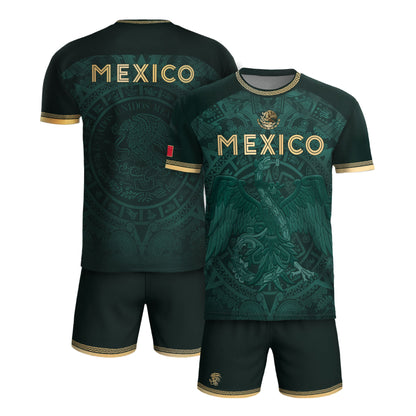 Mexico Heritage Orgullo Mexicano Green Gold Eagle Aztec Calendar Soccer Jersey