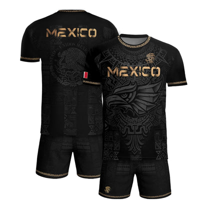 Mexico Heritage Orgullo Mexicano Black Gold Eagle Aztec Calendar Soccer Jersey