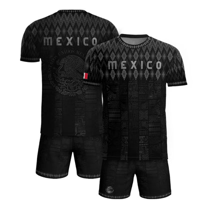 Mexico Heritage Orgullo Mexicano Black Silver Traditional Pattern Eagle Soccer Jersey