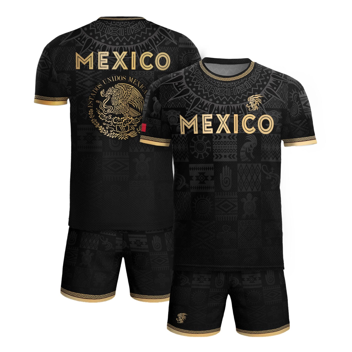 Mexico Coat of Arms Black Gold Ancient Mayan Aztec Symbols Soccer Jersey