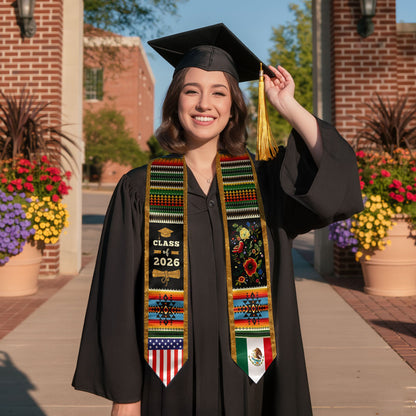 Mexico Sash 2026 Graduation, Mexican Stole with Mexico Flag Design, Senior Class 2026