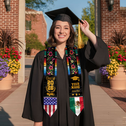 Custom Mexico Sash 2026 for Graduate, Personalized Mexican Stole for Graduation