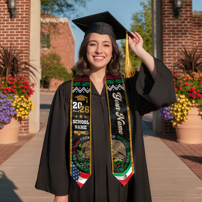 Personalized Mexico Sash 2026 for Graduate, Custom Mexican Graduation Stole