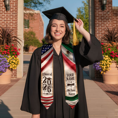Mexican Stole for Graduation 2026, Mexico Graduation Stole, Customizable Flag Sash