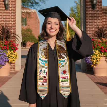 Custom Mexico Graduation Stole 2026, Personalized Mexican Sash for Graduate, Elegant Graduation Stole for Mexican Graduate