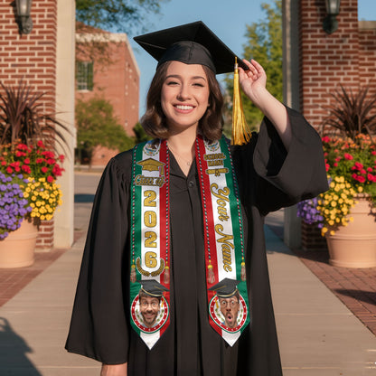 Custom Photo Mexican Aztec Stole 2026, Graduation Sash for Graduate Celebrating Mexico Pride