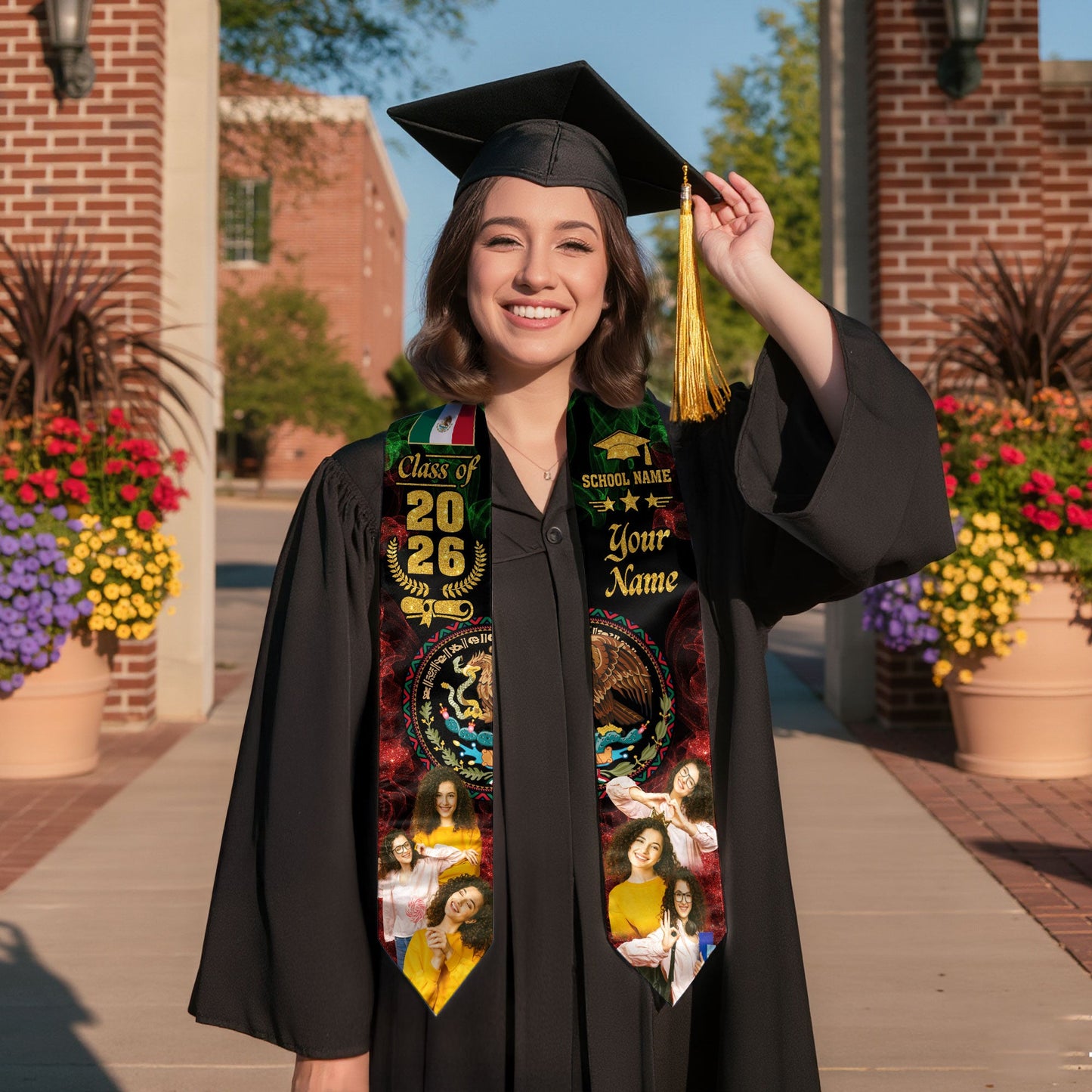 Mexican Aztec Custom Photo Stole 2026, Graduation Sash Mexico for Proud Graduate