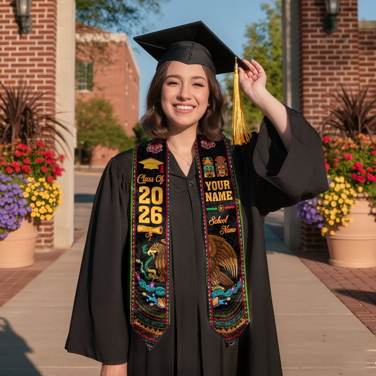 Mexican Mexico Aztec Graduation Stole 2026, Custom Sash for Graduate Ceremony