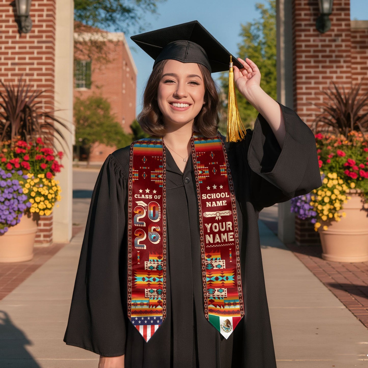 Mexico Aztec Custom Graduate Stole 2026, Mexican Graduation Sash Unique Design