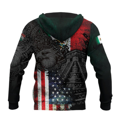 Mexico Aztec Heritage Hoodie 2-Pack Bundle – USA Flag Eagle Pride Unity + Sunstone Calendar Ancient Symbol Warrior