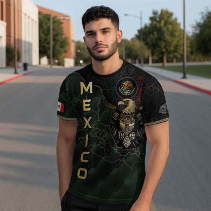 Mexico Black Gold Eagle Aztec Map Heritage Pride Warrior Shirt