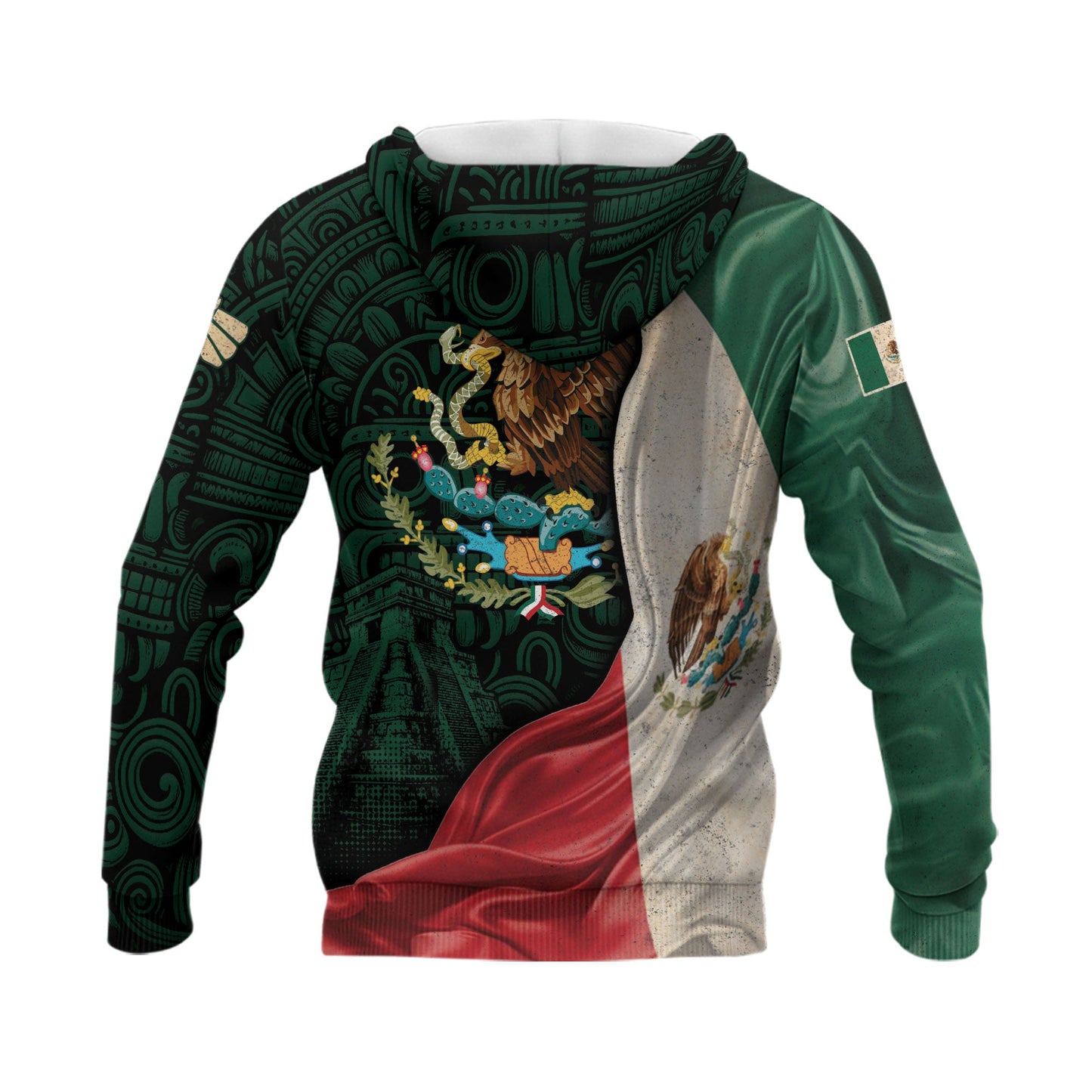 Mexico Eagle Serpent Aztec Heritage Hoodie 2-Pack Bundle – Pyramid Stone Pattern Warrior + Mexico Flag National Pride