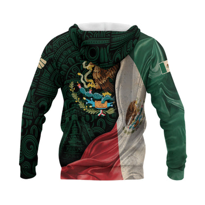 Mexico Eagle Serpent Aztec Heritage Hoodie 2-Pack Bundle – Pyramid Stone Pattern Warrior + Mexico Flag National Pride