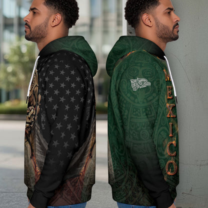 Mexico Flag Golden Eagle Fire Aztec Pyramid Heritage Power Warrior Hoodie