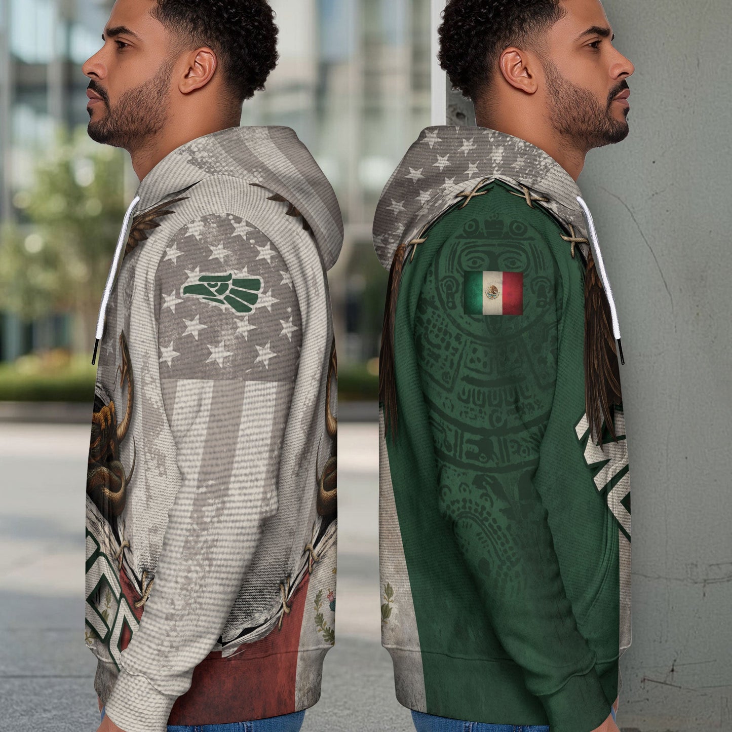 Mexico Flag Eagle Serpent Aztec Pattern Heritage Power Warrior Pride Hoodie