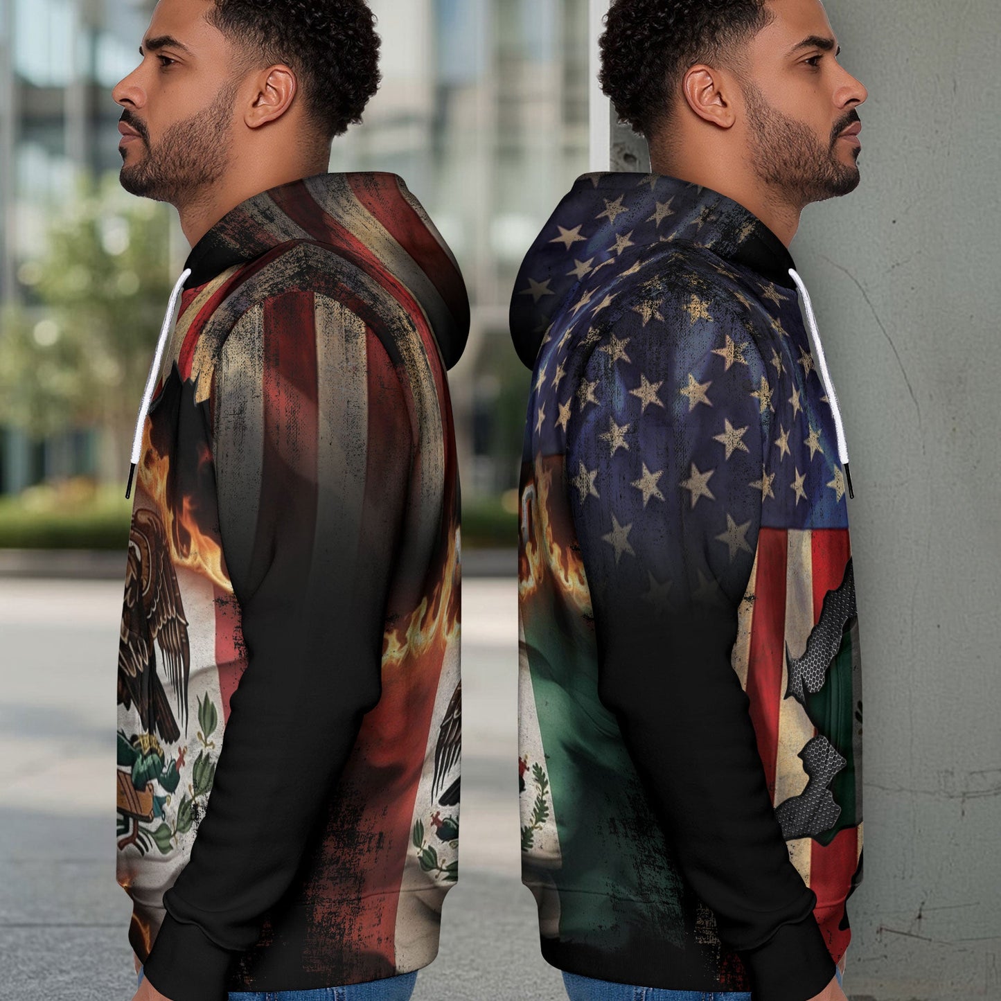 Mexico USA Flag Eagle Heritage Burn Through Pride Unity Warrior Hoodie
