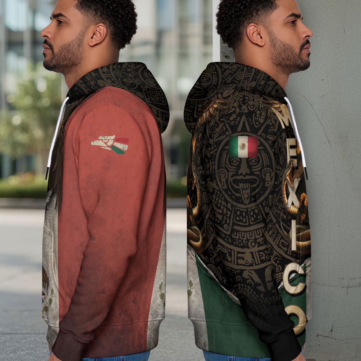 Mexican Eagle Snake Aztec Tribal Heritage Flag Cultural Symbol Mens Hoodie