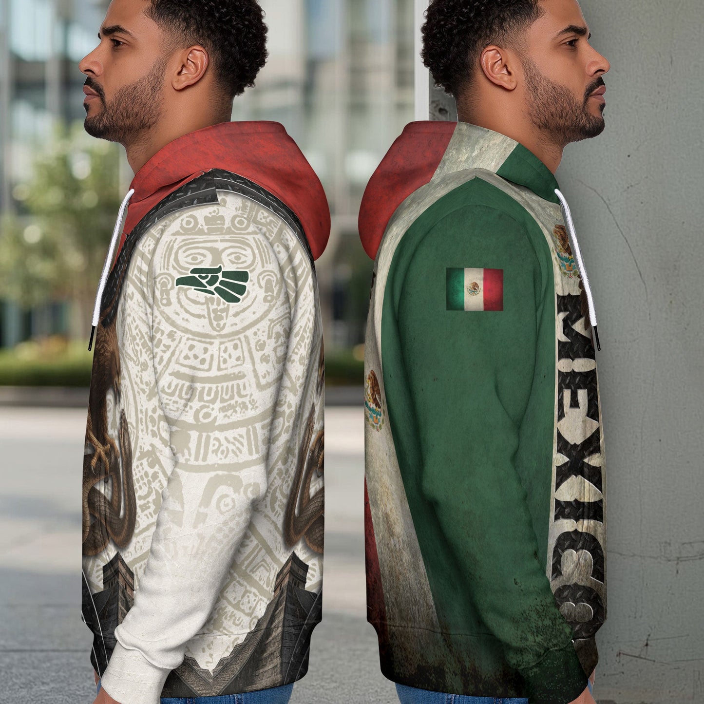 Mexican Aztec Eagle Snake National Flag Heritage Cultural Mens Hoodie