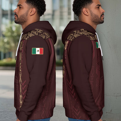 Mexican Maroon Gold Eagle National Flag Heritage Mens Sudadera De Mexico Hoodie