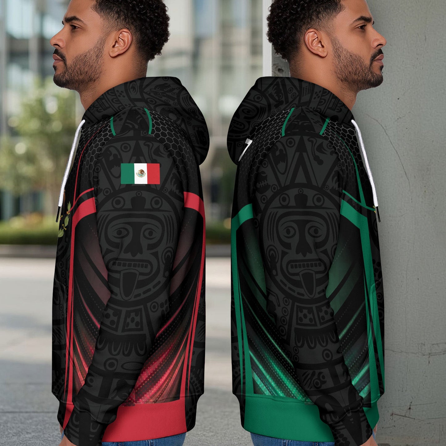 Mexican Black Green Red Flag Eagle Aztec Hexagon Mens Sudadera De Mexico Hoodie