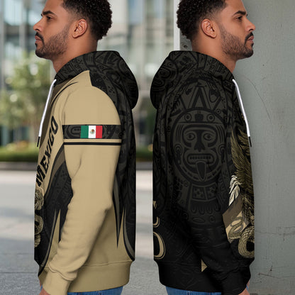 Mexican Sand Gold Eagle Snake Aztec Calendar Heritage Mens Sudadera Hoodie