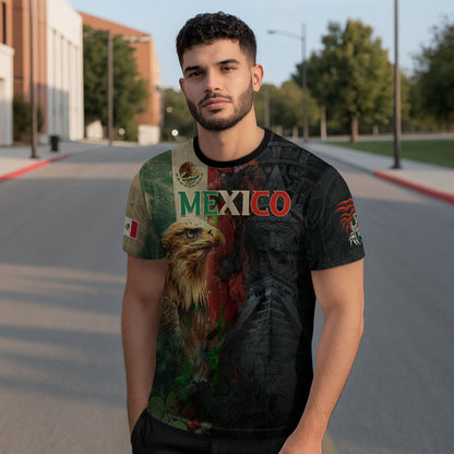 Mexico Flag Eagle Head Aztec Warrior Dark Art Legacy Pride Men's Shirt